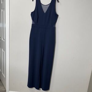 V-neck Navy Sleeveless Jumpsuit w mesh inserts size 2XL sleeveless wide leg 6227